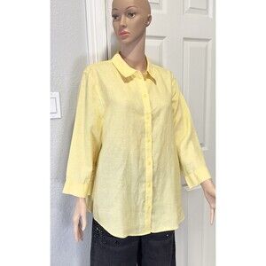 Chico’s Effortless Linen Sina 3/4 Sleeve Shirt Women Sz 3 XL Yellow No Iron NWT
